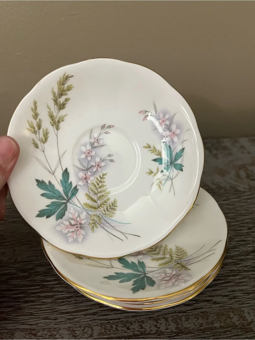 1950’s Vintage Queen Anne “Louise” Bone Chine Saucers, Set of 5